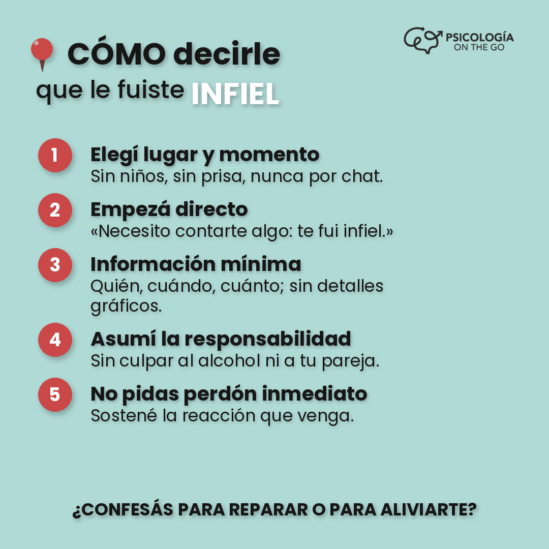 Infografía: cómo confesar una infidelidad y decirle a tu pareja que le fuiste infiel, paso a paso